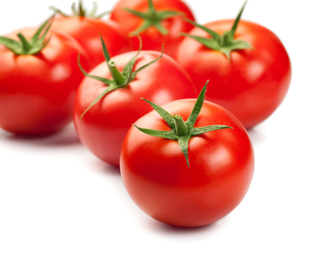 Red ripe tomatoes isolated on white background. Copy spaceの写真素材