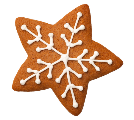Gingerbread star cookie for christmas isolated on white background. Top viewの写真素材