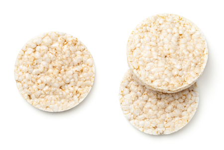 Puffed rice bread isolated on white background. Top viewの写真素材