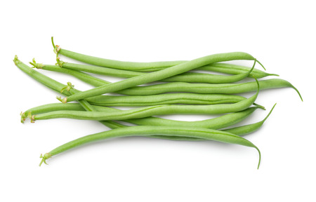 Green beans isolated on white background. Top viewの写真素材