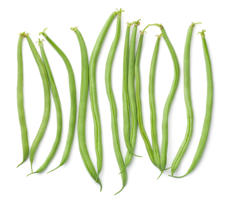 Green beans isolated on white background. Top viewの写真素材