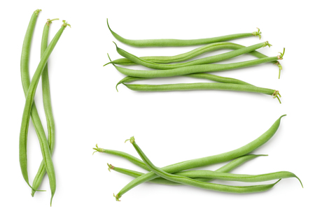 Green beans isolated on white background. Top viewの写真素材