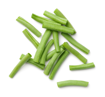 Green beans isolated on white background. Top viewの写真素材