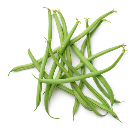 Green beans isolated on white background. Top viewの写真素材