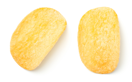 Potato chips isolated on white background. Top viewの写真素材
