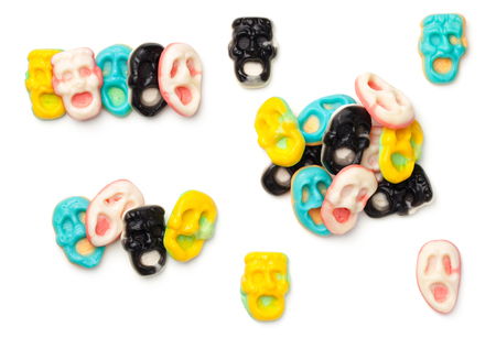 Halloween gummy candies isolated on white background. Top viewの写真素材