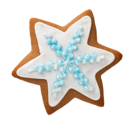 Gingerbread star cookie isolated on white background. Top viewの写真素材