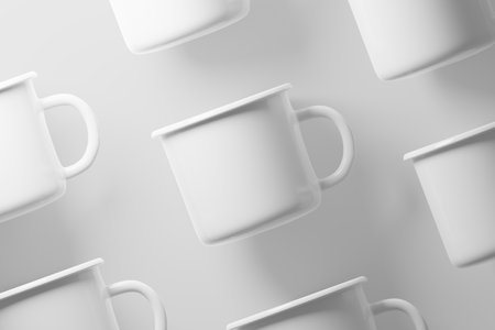 Enamel Mug 3D Rendering White Blank Mockupの写真素材