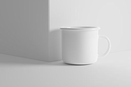 Enamel Mug 3D Rendering White Blank Mockupの写真素材