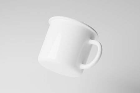 Enamel Mug 3D Rendering White Blank Mockup