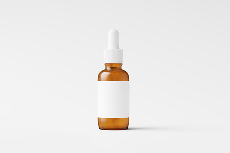 Amber Glass Dropper Bottle 3D Rendering White Blank Mockupの写真素材