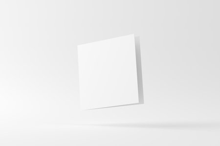 Square Folded Invitation Card With Envelope White Blank 3D Rendering Mockupの写真素材