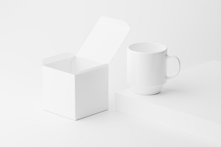 Ceramic Mug Cup For Coffee Tea White Blank 3D rendering Mockupの写真素材