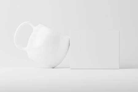 Ceramic Mug Cup For Coffee Tea White Blank 3D Rendering Mockup For Design Presentationの写真素材