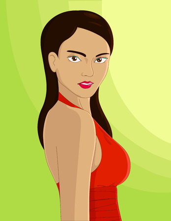 Image of beautiful woman in red dress, made in Illustrator.のイラスト素材