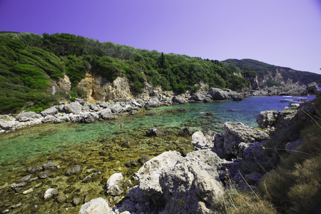 CORFU, GREECE - AUGUST 28, 2016: Paleokastritsa bay viewのeditorial素材