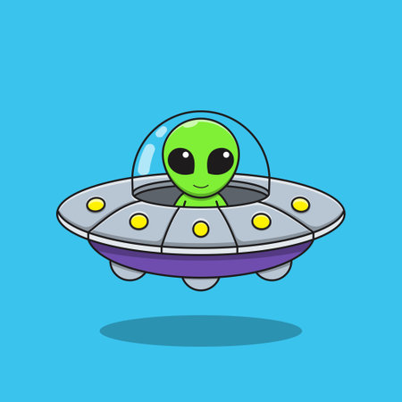 Illustration vector graphic of alien cartoon is driving a flying saucer.のイラスト素材
