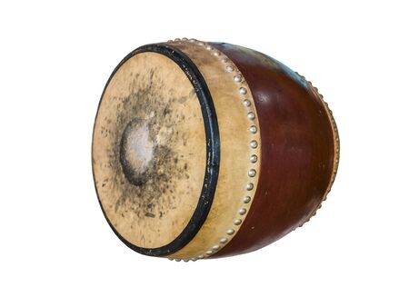 Ancient drum of thailand style isolated on white backgroundの写真素材