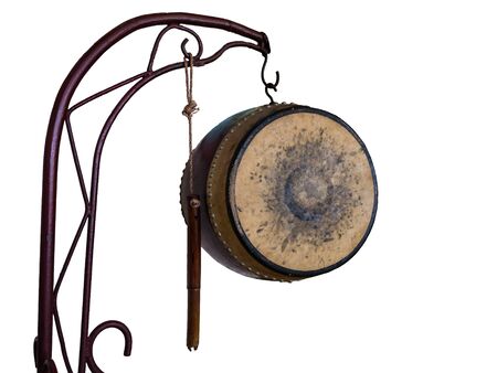 Ancient drum of thailand style isolated on white background