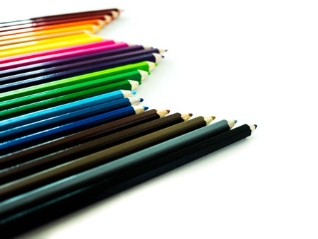 Colorful pencils on white backgroundの写真素材