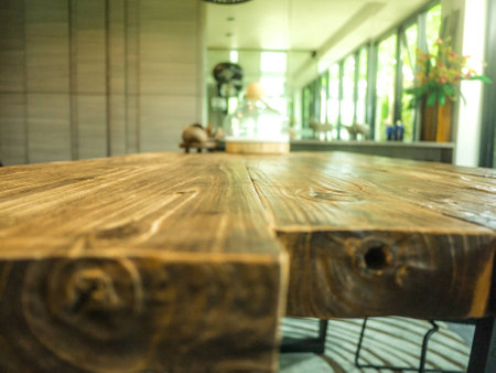 Empty wooden table and blur background