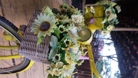 Bicycle decorated with flowersの写真素材