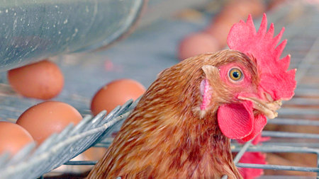 chicken and eggs on a farm in the indonesiaの写真素材