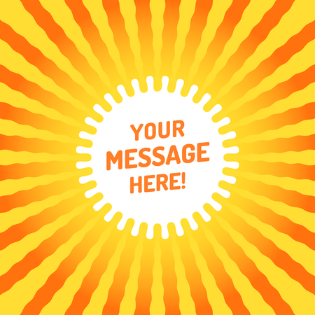 Circular summer yellow & orange sunburst frame background. Template for a text message on the white sun shape.のイラスト素材