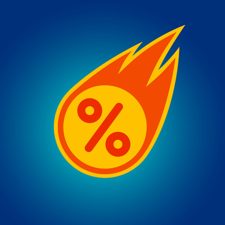 Special shopping sale discount percent comet offer sticker. Graphic design flat promo logo mark. Reduced price orange tag for banner, flayer, showcase window, ad, retail, marketing campaign.のイラスト素材