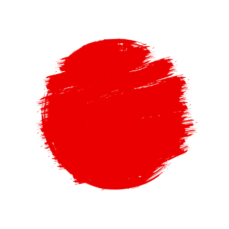 A Japan flag asian style red grunge sun symbol isolated on white background. Hand drawn brush strokesのイラスト素材