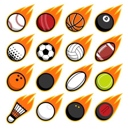 Vector fire flying play sport balls logo icon isolated objects set on white backgroundのイラスト素材