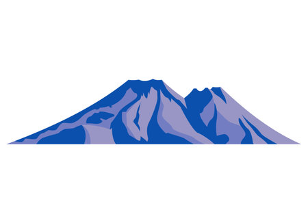 Top mountain peaks vector blue silhouette illustration. Outdoor isolated cold snowy landscape icon element. Nature travel, climbing, camping, tourism, hiking hills poster design badge.のイラスト素材