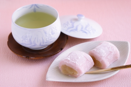 Japanese confection and green teaの写真素材