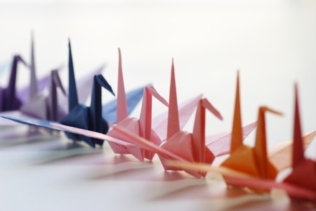 Japanese paper cranes foldedの写真素材