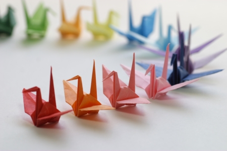 Japanese paper cranes foldedの写真素材