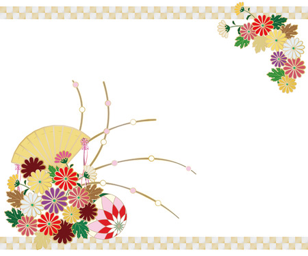 Chrysanthemum and fan background imageのイラスト素材