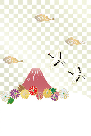 Japanese image combining Japanese pattern, Mt. Fuji and chrysanthemum flowers.のイラスト素材
