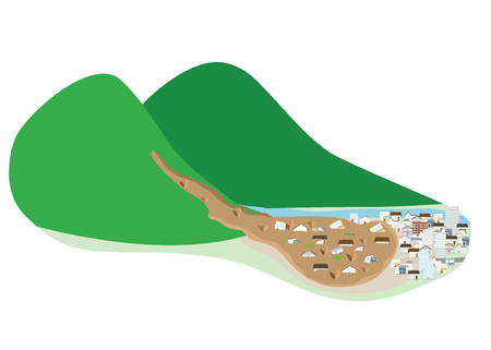 Mudslides reaching the town.のイラスト素材
