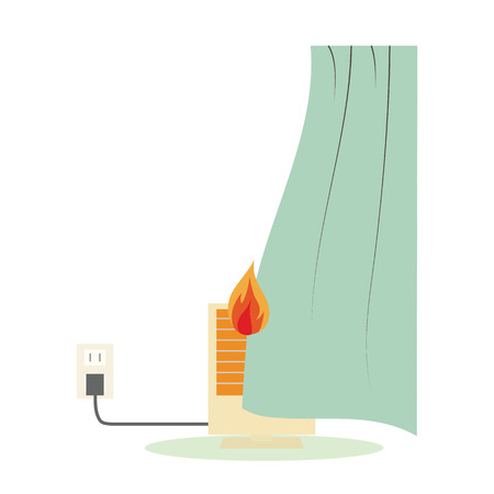 curtain hangs on the stove and it firesのイラスト素材