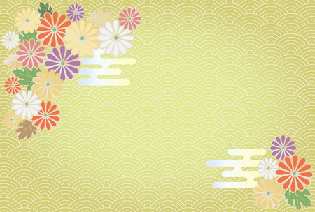 Chrysanthemum flower and Japanese traditional pattern backgroundのイラスト素材