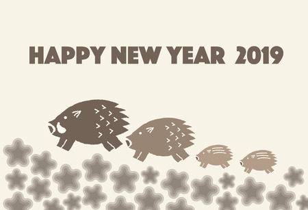 Illustration postcard of wild boar.のイラスト素材