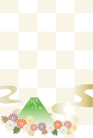 Fuji and chrysanthemum flower and checkerboard background.のイラスト素材