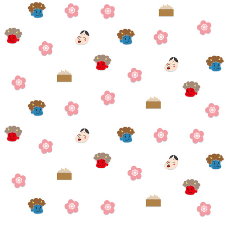 Illustration of seamless pattern of demons and beans of mamemaki.のイラスト素材