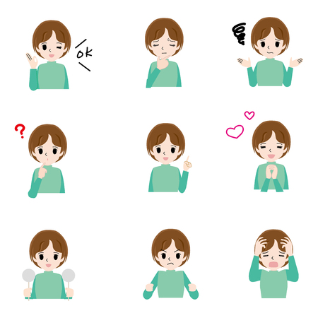 Illustration set of young women of various gestures.のイラスト素材
