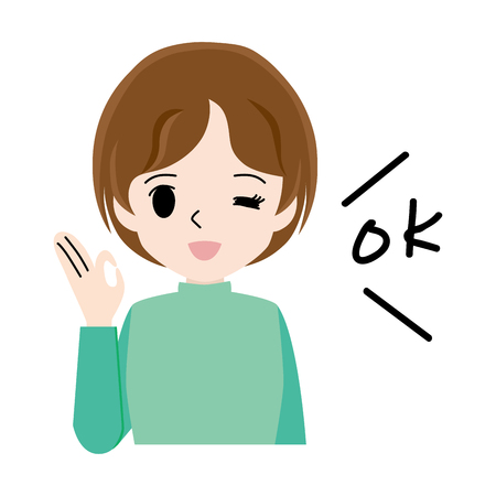 Illustration of a young woman who gives an OK sign.のイラスト素材