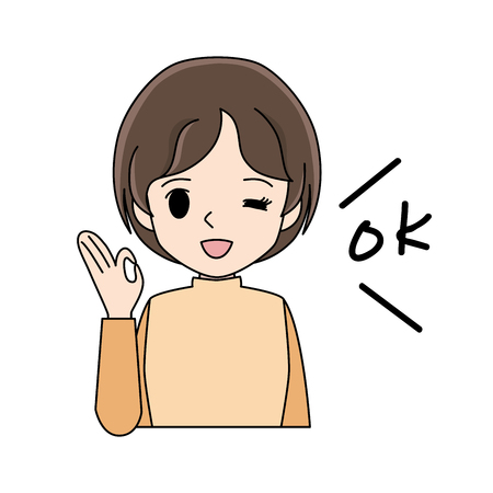 Illustration of a young woman who gives an OK sign.のイラスト素材