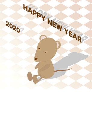 New year's card illustration with a mouse and a checkered pattern.のイラスト素材