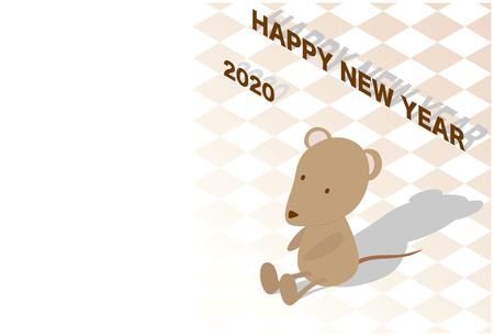 New year's card illustration with a mouse and a checkered pattern.のイラスト素材