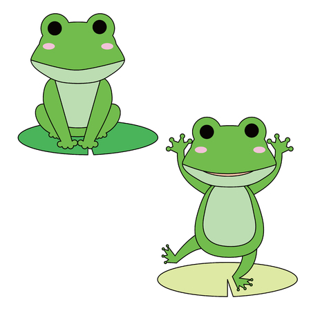 Illustration of a sitting tree frog and a standing tree frogのイラスト素材