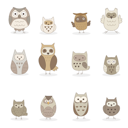 Collection of various owl illustrations.のイラスト素材